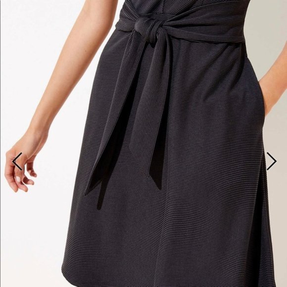 LOFT Petite Striped Tie Waist Flare Pocket Dress - Picture 2 of 7